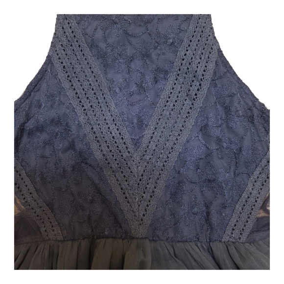 Abercrombie & Fitch Halter Navy Lace Chiffon Tiered Dress Lined Size medium - Picture 9 of 14